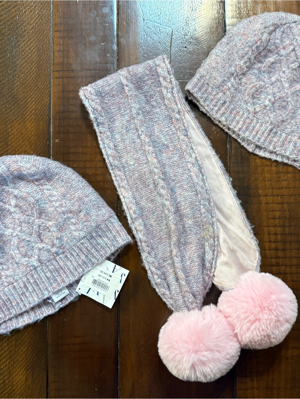 Janie and Jack Matching Cable-Knit Hats & Pom-Pom Scarf Set